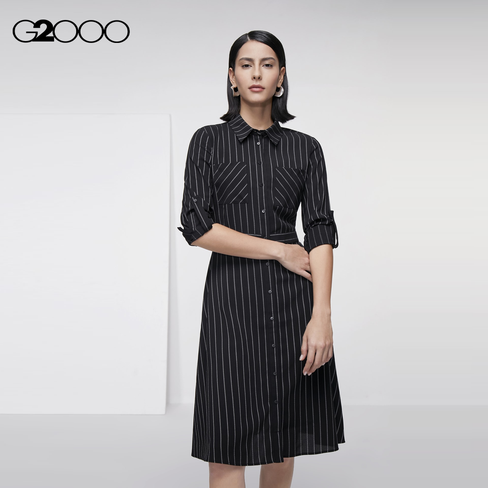 G2000 Women Striped Fit & Flare Shirt Dress