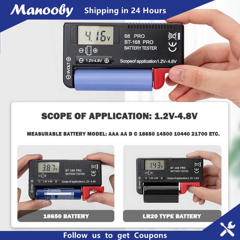 Manooby BT-168 BT168D BT-168 PRO Smart LCD Digital Battery Tester Electronic Battery Power Measure Checker for 9V 1.5V AA AAA Cell C D Battery Meter