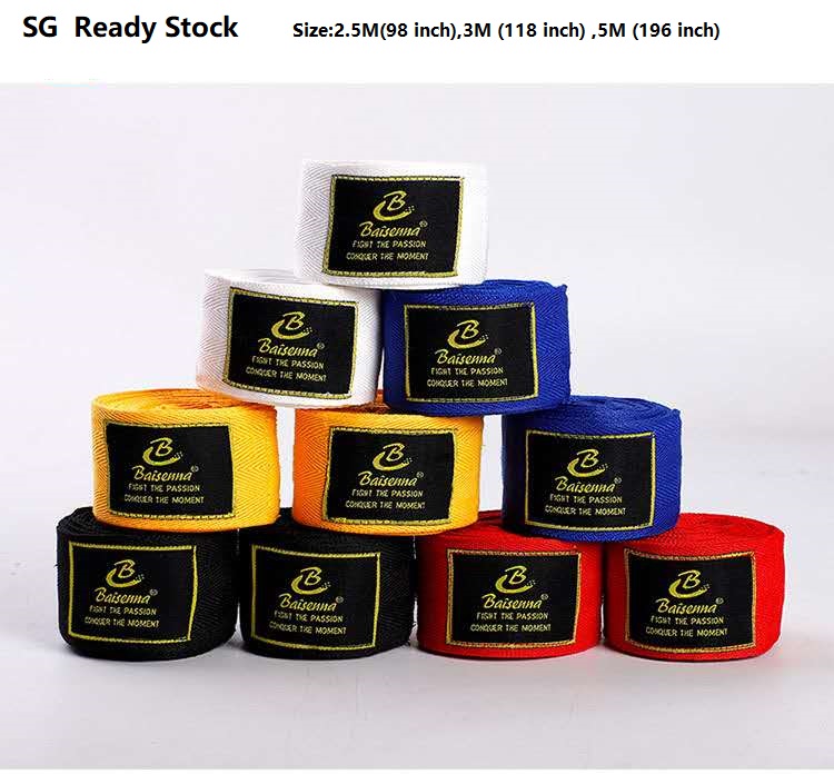 SG Ready stock 2 Pcs Cotton Boxing Bandages Men and Women MMA Training Sports Kick Fist Punching Hand Wraps (1 Pair)Muay Thai